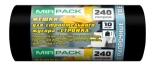 Пакеты для мусора 240 л. Размер 130х90 см. Толщина 75 мкм. В рулоне 10 шт. РФ.