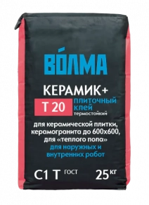 Клей для плитки и керамогранита. ВОЛМА-Керамик плюс. РФ. 25 кг.