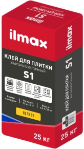 Клей для плитки высокоэластичный ilmax S1. РБ. 25 кг.