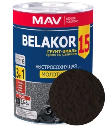 Грунт-эмаль Belakor 15 по ржавчине 3 в 1 молотковая MAV шоколадная 1 л
