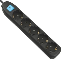 Удлинитель 1,5 м с выключателем 5 розеток с/з Electraline 62267 (черный)