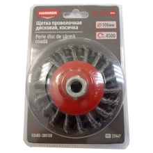 Щетка-крацовка дисковая косичка 100 мм HAMMER (02400-300100)