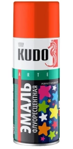 Эмаль аэрозольная флуоресцентная KUDO (оранжево-красный) 520 мл, KU-1206