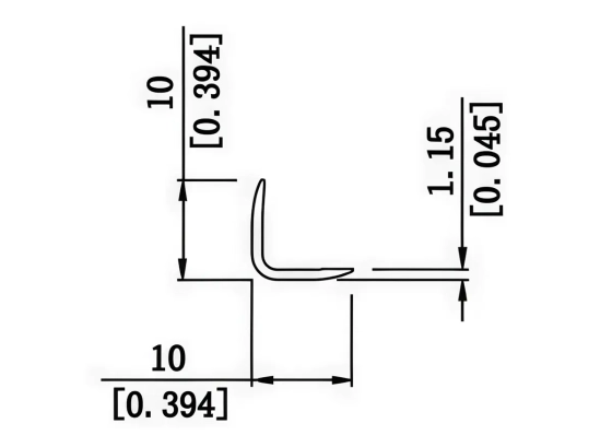 Уголок алюминиевый равносторонний  10х10 полированный 2,7 м (322)