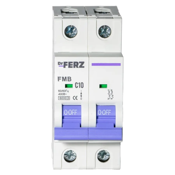 Автоматический выключатель DrFERZ FMB-C 6kA 2P 10A тип С (00071)