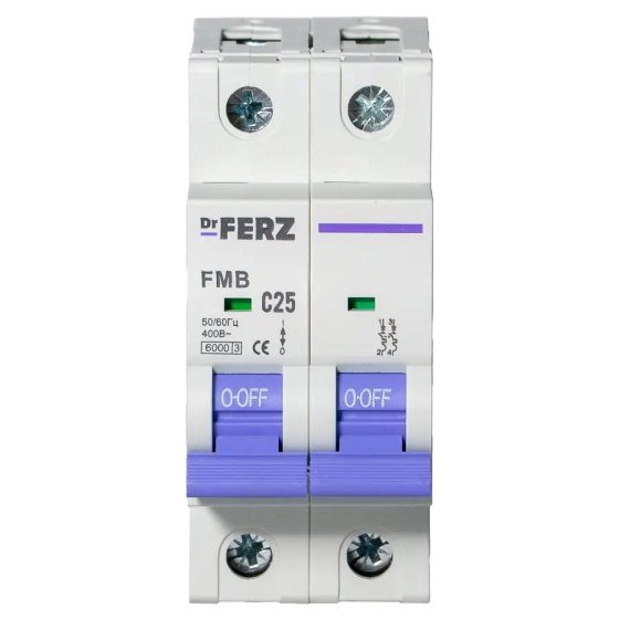 Автоматический выключатель DrFERZ FMB-C 6kA 2P 25A тип С (00074)
