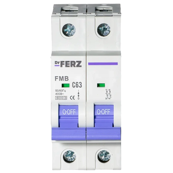 Автоматический выключатель DrFERZ FMB-C 6kA 2P 63A тип С (00078)