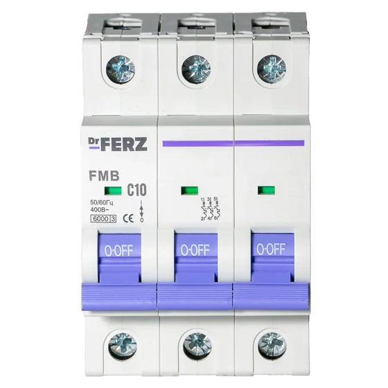 Автоматический выключатель DrFERZ FMB-C 6kA 3P 10A тип С (00084)