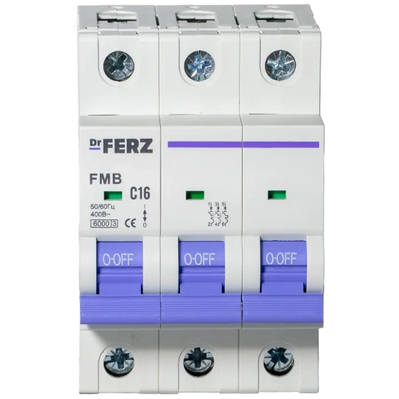 Автоматический выключатель DrFERZ FMB-C 6kA 3P 16A тип С (00085)