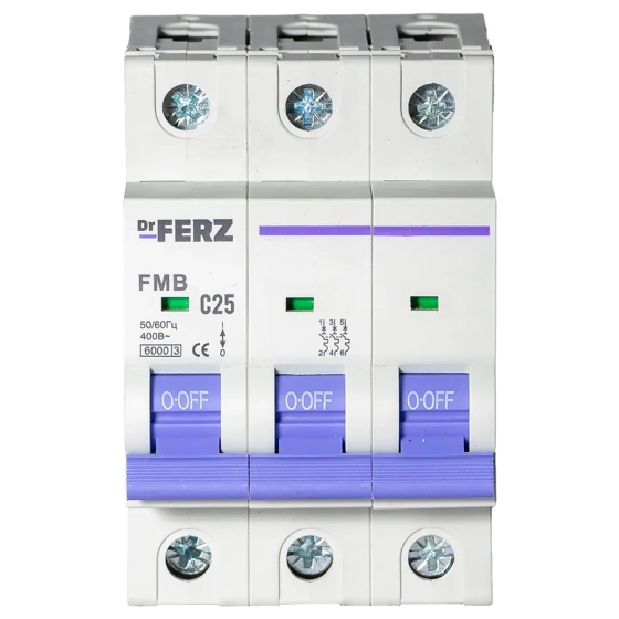 Автоматический выключатель DrFERZ FMB-C 6kA 3P 25A тип С (00087)
