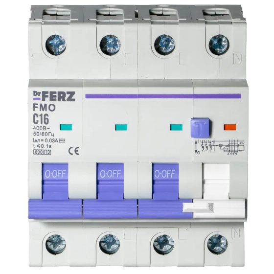 Дифавтомат DrFERZ FMO-EL-3P+N 6kA 16A/30mA тип AC (00220)