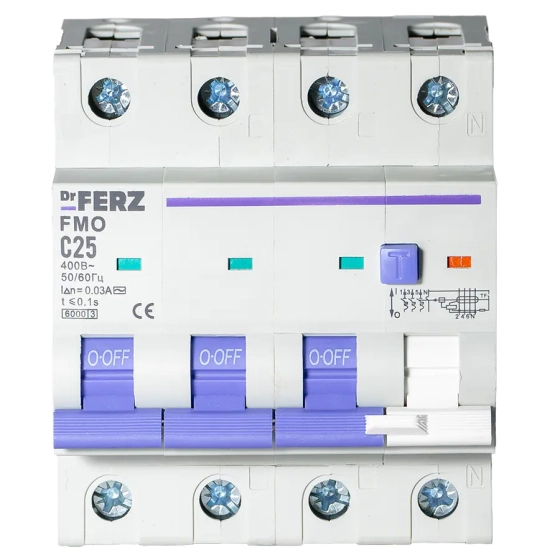Дифавтомат DrFERZ FMO-EL-3P+N 6kA 25A/30mA тип AC (00222)