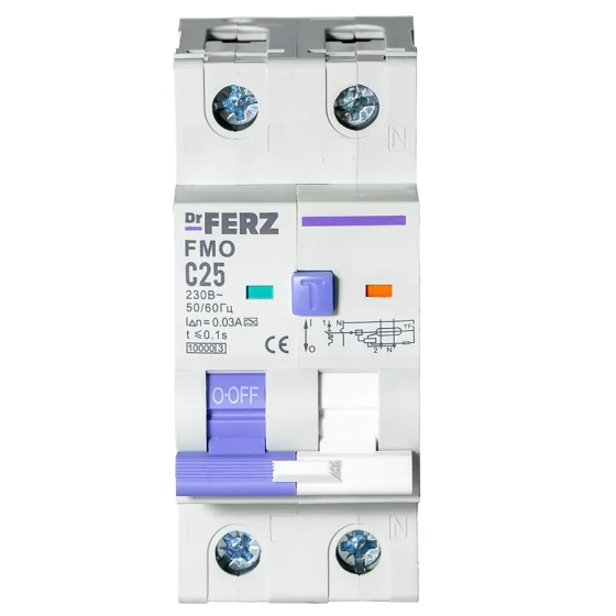 Дифавтомат DrFERZ FMO-EM-1P+N 10kA 25A/30mA тип А (00287)