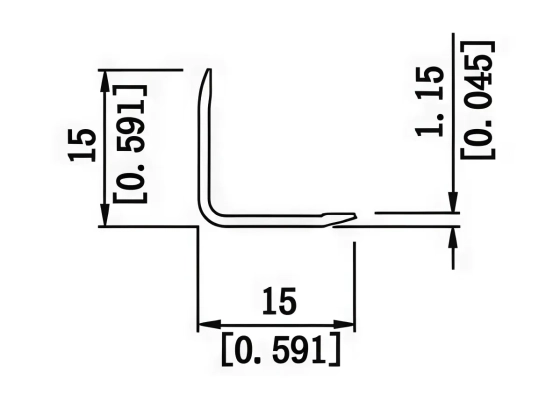 Уголок алюминиевый равносторонний 15х15 полированный 2,7 м (254)