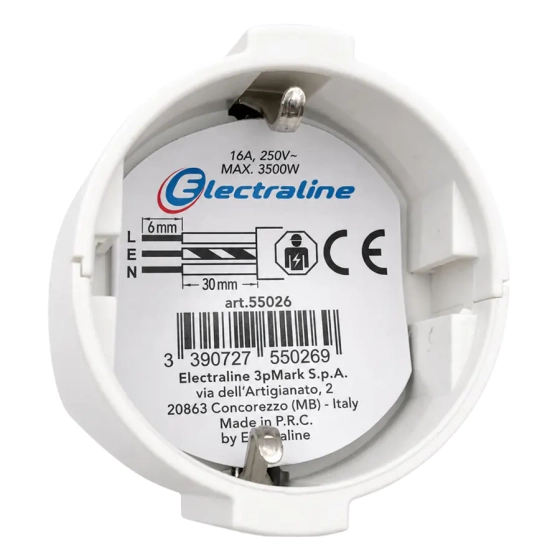 Штепсельное гнездо 16А с/з (белый, пластик) Electraline 55026