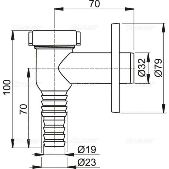 Сифон для стиральной машины наружный хромированный Alcaplast (APS1). Чехия.