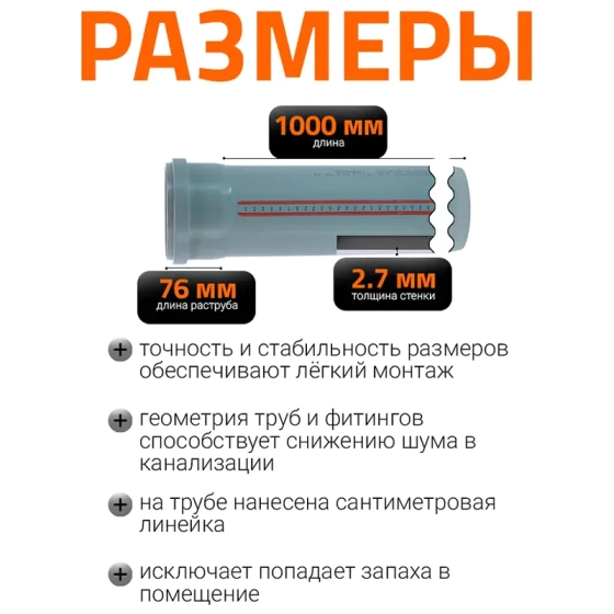Труба для внутренней канализации 110х1000 мм Ostendorf HTEM