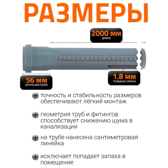 Труба для внутренней канализации 50х2000 мм Ostendorf HTEM