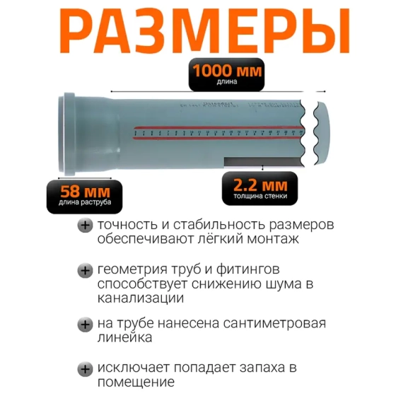 Труба для внутренней канализации 90х1000 мм Ostendorf HTEM