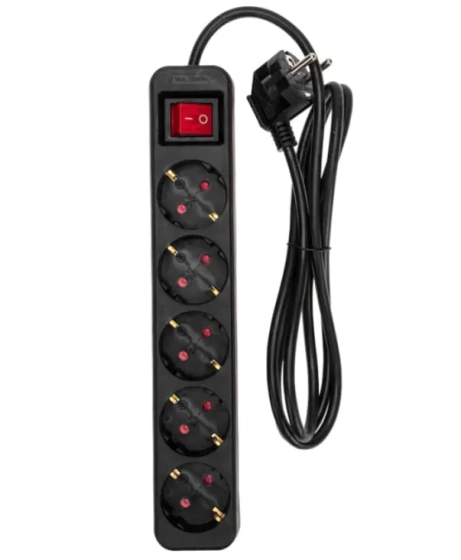 Удлинитель 1,5 м 5 розеток с/з Rexant Standart 13-4037 (черный)