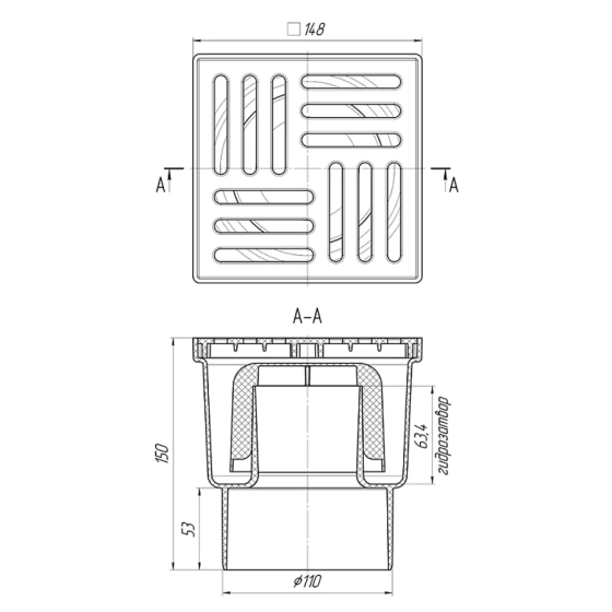 Трап для душа АНИ пласт вертикальный 105x105/110 (TA1210)