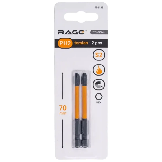 Бита ударная IMPACT PH2x70 мм 2 шт RAGE by VIRA 554135