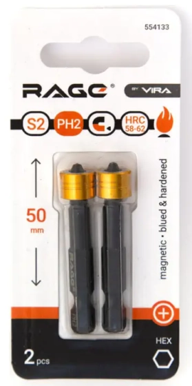 Бита магнитная с ограничителем PH2x50 мм (2 шт) RAGE by VIRA 554133
