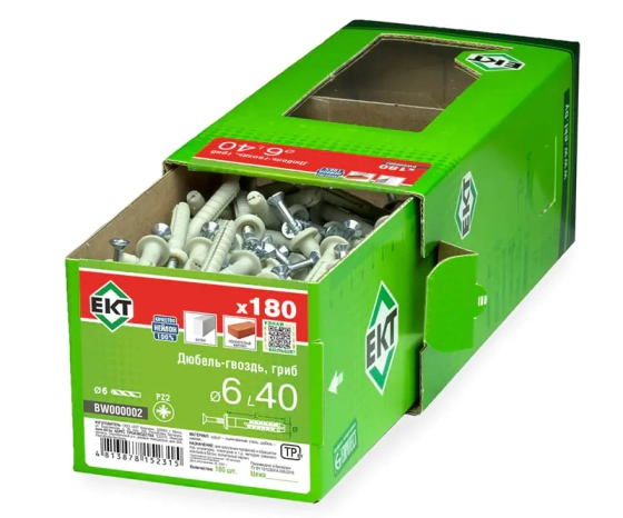 Дюбель-гвоздь 6х40 нейлон нахлест 180 шт ЕКТ BW000002