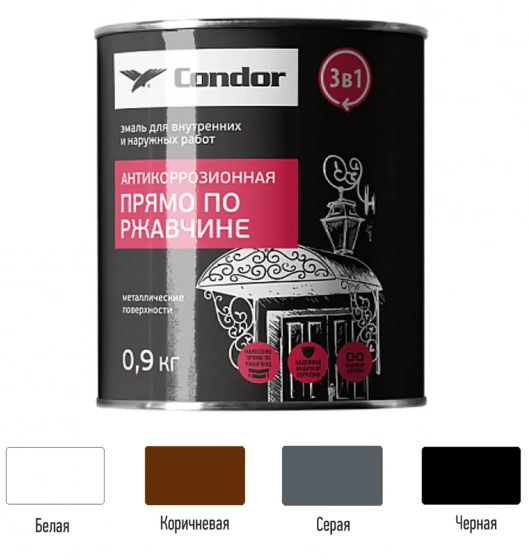 Эмаль по ржавчине Condor 3 в 1 RAL 7024 графитово-серая 0,9 кг