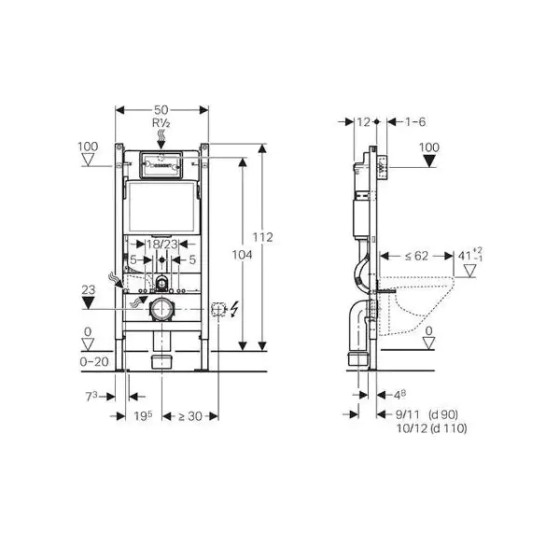 Инсталляция для унитаза Geberit Alpha 112 см прямоугол. хром. кнопки 458.233.00.2A35Ch