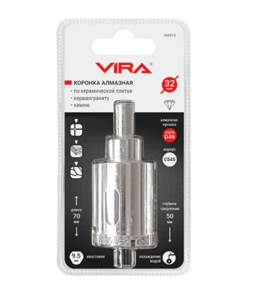 Коронка алмазная 32 мм по керамике, керамограниту, камню VIRA 559515