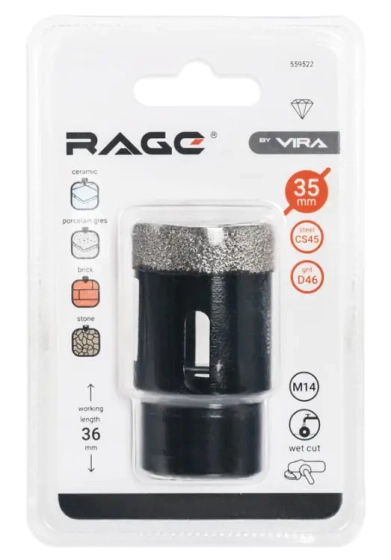 Коронка алмазная по керамике 35 мм для УШМ М14 VIRA RAGE 559522