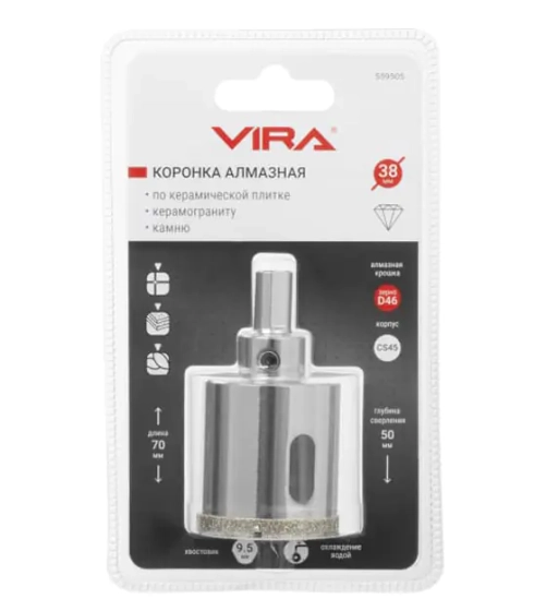 Коронка алмазная 38 мм по керамике, керамограниту, камню VIRA 559505