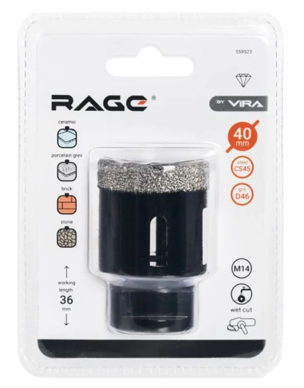 Коронка алмазная по керамике 40 мм для УШМ М14 VIRA RAGE 559523