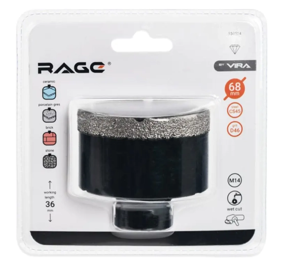 Коронка алмазная по керамике 68 мм для УШМ М14 VIRA RAGE 559524