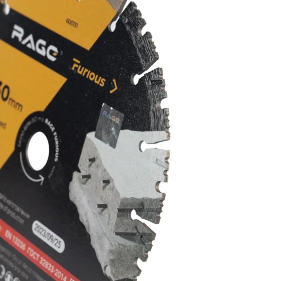 Круг алмазный сегментный 230х22,2 мм по железобетону и камню RAGE Furious 600131