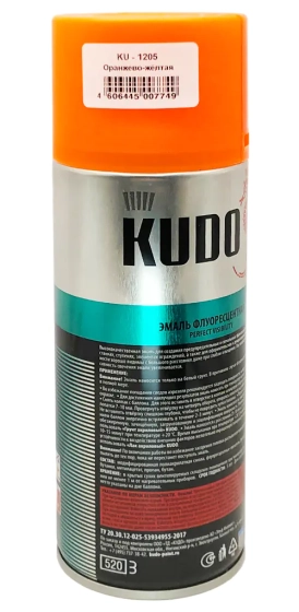 Эмаль аэрозольная флуоресцентная KUDO (оранжево-желтый) 520 мл, KU-1205