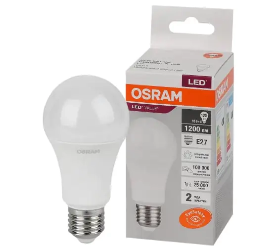 Светодиодная лампа OSRAM 15Вт Е27 4000К нейтральный белый свет
