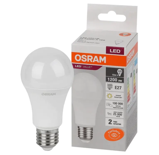 Светодиодная лампа OSRAM 15Вт Е27 3000К теплый белый свет