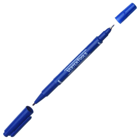 Маркер двусторонний 1 и 0,5 мм синий Vertextools