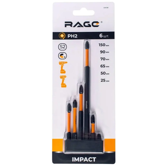 Набор бит торсионных PH2 6 шт RAGE by VIRA 554189