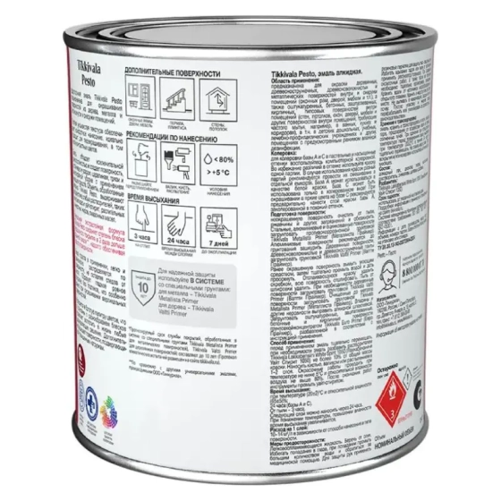 Эмаль для дерева и металла TIKKURILA Pesto 10 База A матовая 0,9 л