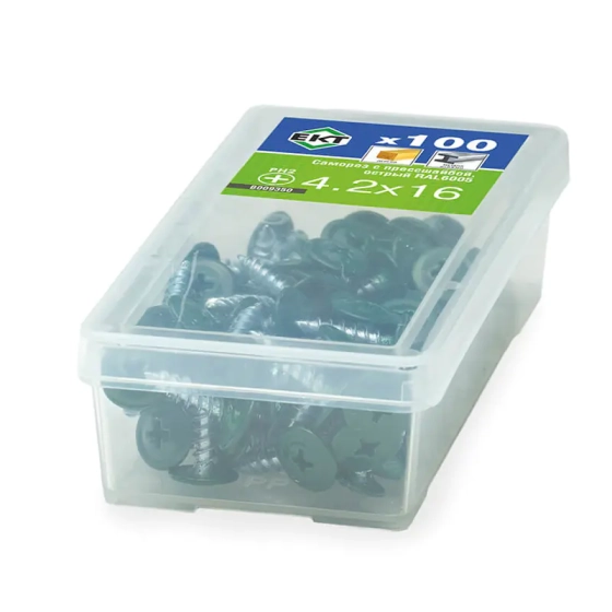 Саморез с прессшайбой 4,2x16 острый RAL 6005 ЕКТ B009350 100 шт