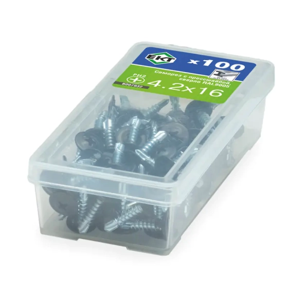 Саморез с прессшайбой 4,2x16 со сверлом RAL 9005 ЕКТ B007932 100 шт