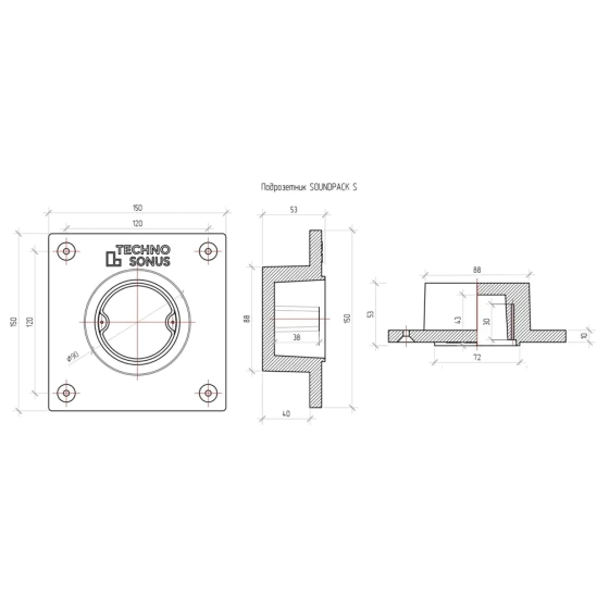 Подрозетник СаундПак S 150x150х50 мм