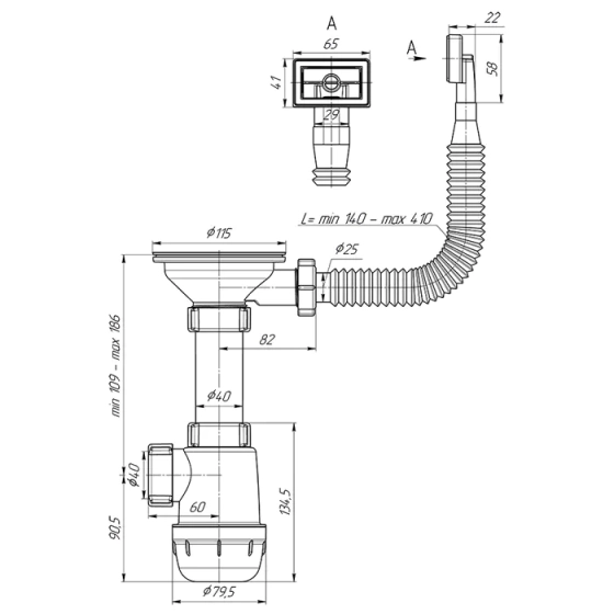 Сифон для мойки 3 1/2"х40 с гибким переливом АНИ Грот A0145S