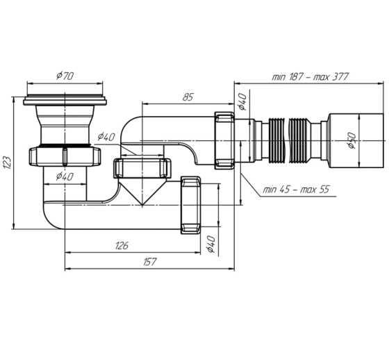 Сифон для душевого поддона 1 1/2"х40 с гибкой трубой 40х50 мм АНИ Грот E215