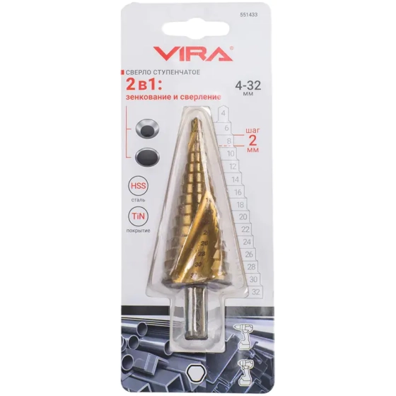 Сверло ступенчатое спиральное 4-32 мм VIRA (551433)