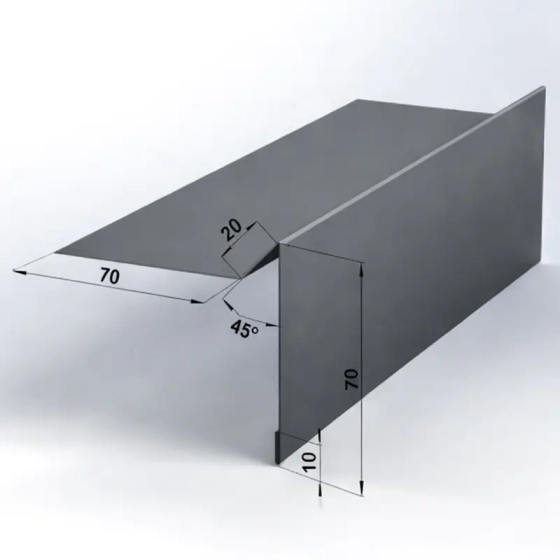 Ветровая планка на гибкую кровлю 70х70х2000 мм RAL 7024 (серый)