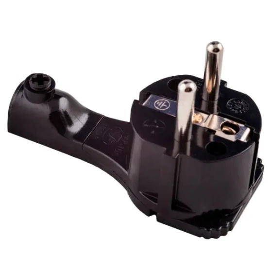 Вилка штепсельная угловая с/з 16А Electraline 55045 (черный, пластик)